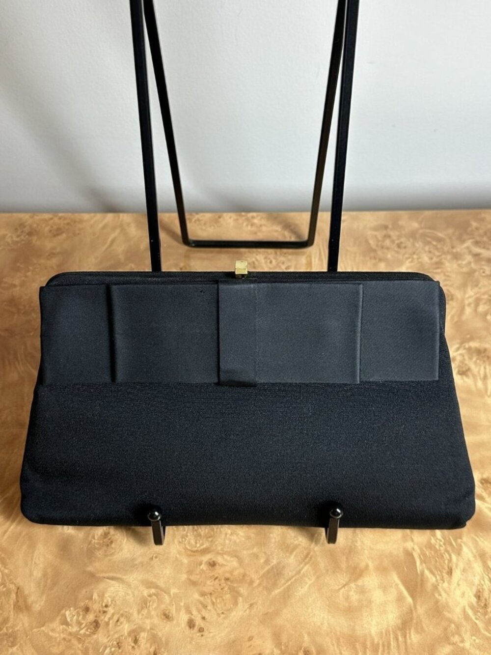 Vintage MCM Peck & Peck Black Rayon Faille Evening Handbag Clutch Mirror